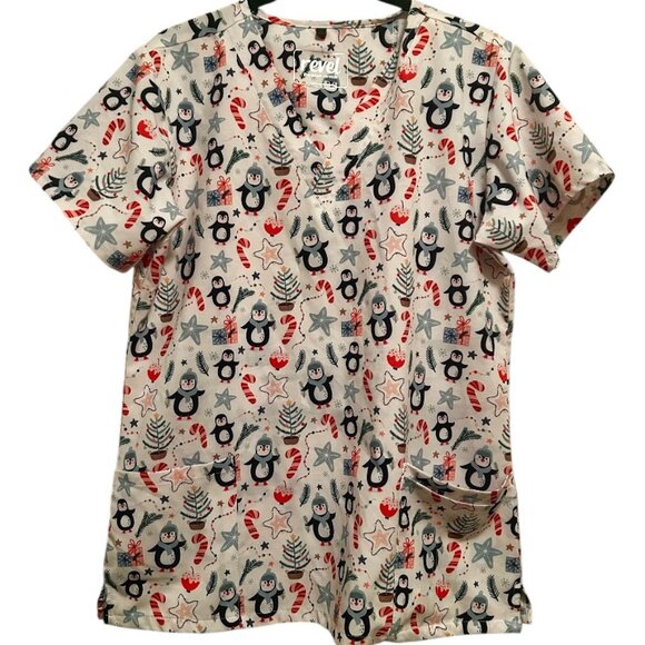 🐧🎄 REVEL Penguin Christmas Scrub Top • Size Medium 🎄🐧 - Picture 1 of 6